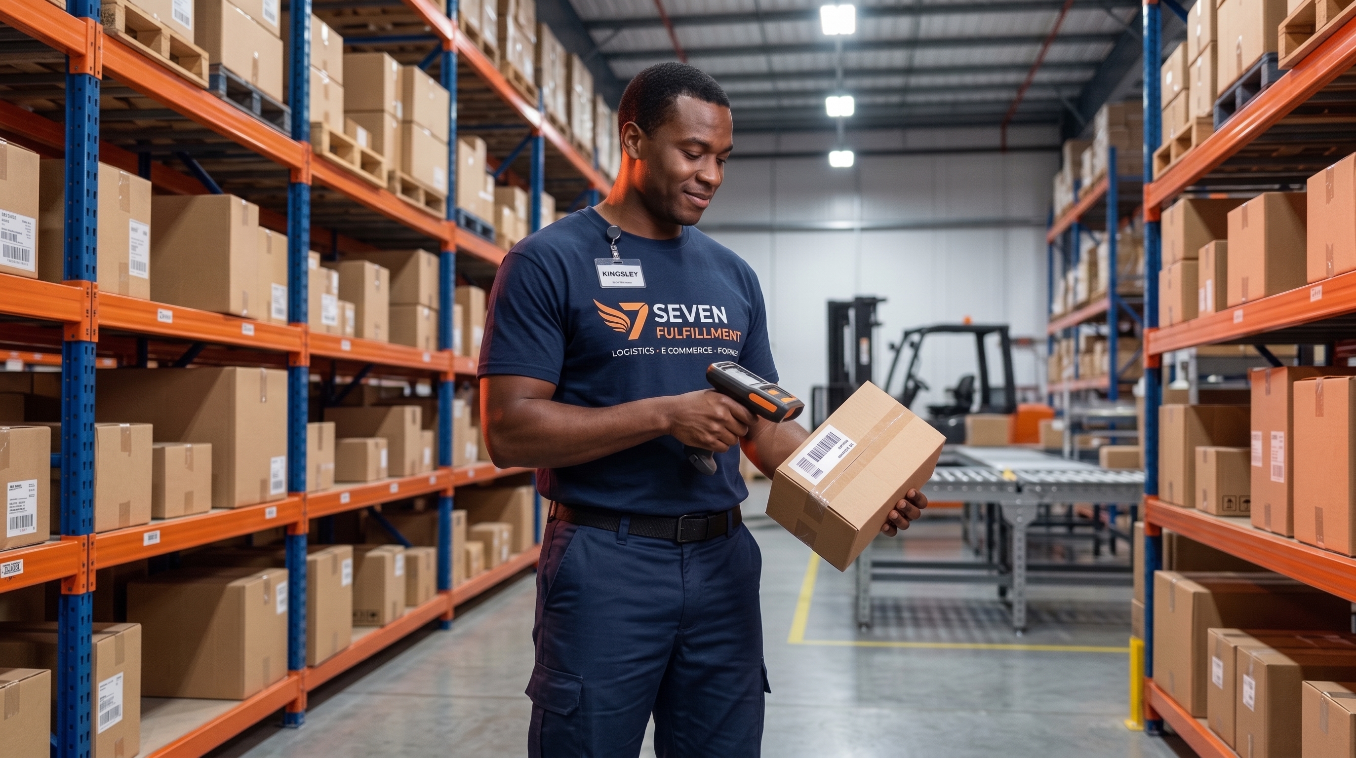 Seven Fulfillment team member scanning a parcel